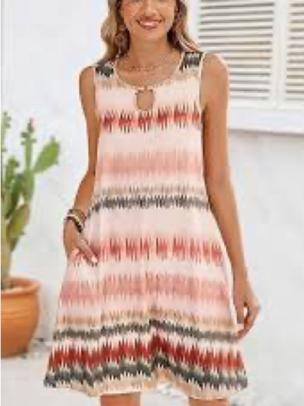 Simplefun NWT Sleeveless Tie-Dye Stripe Summer Dress in Coral & Cream Medium